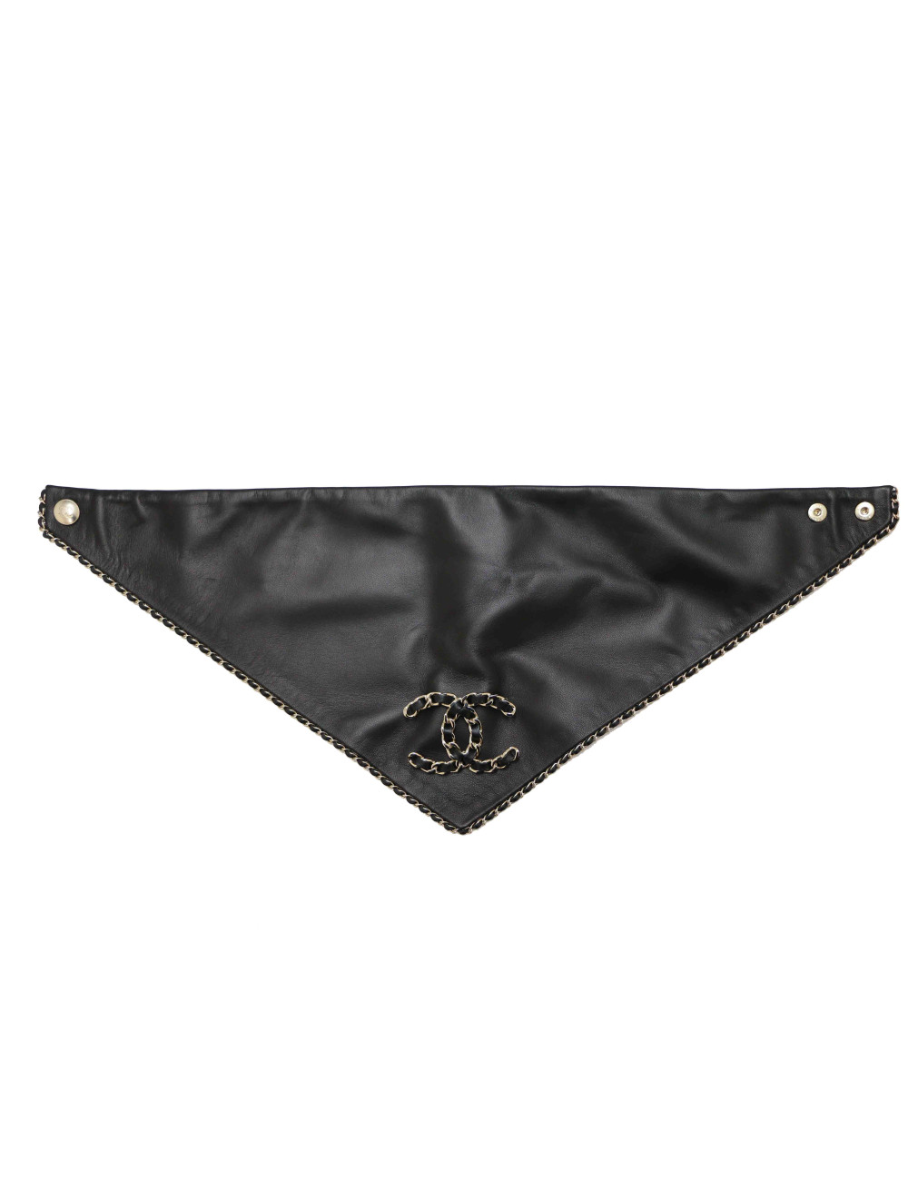Bandana CHANEL cuir noir broche amovible