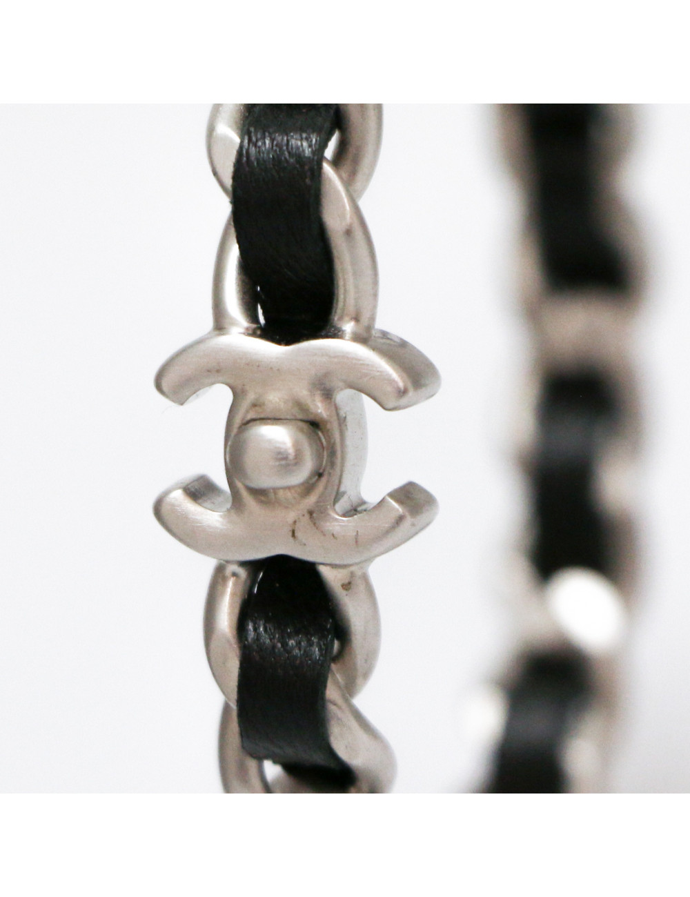 Créoles CHANEL métal entrelacé de cuir noir