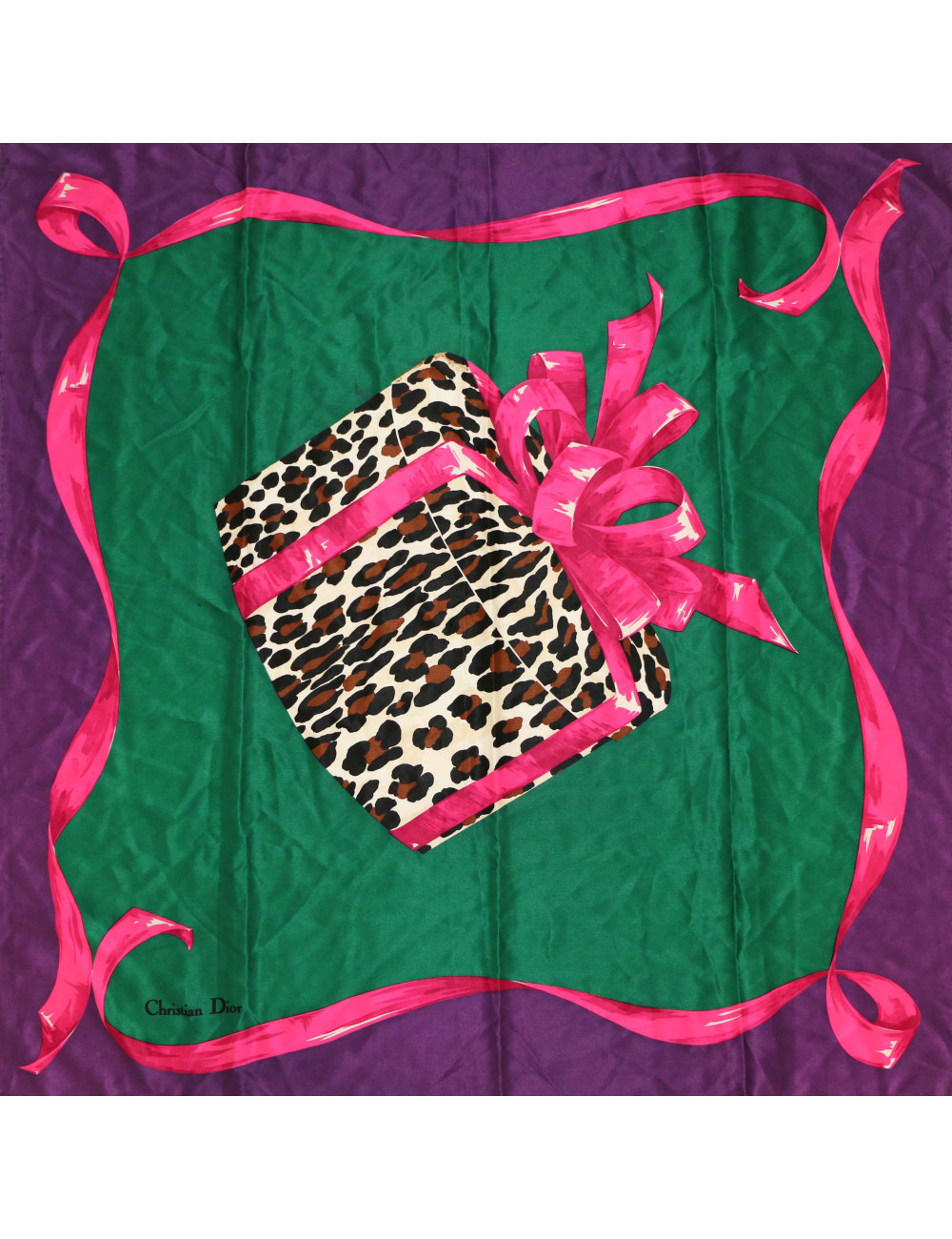 Carré CHRISTIAN DIOR vintage leopard mauve vert leopard