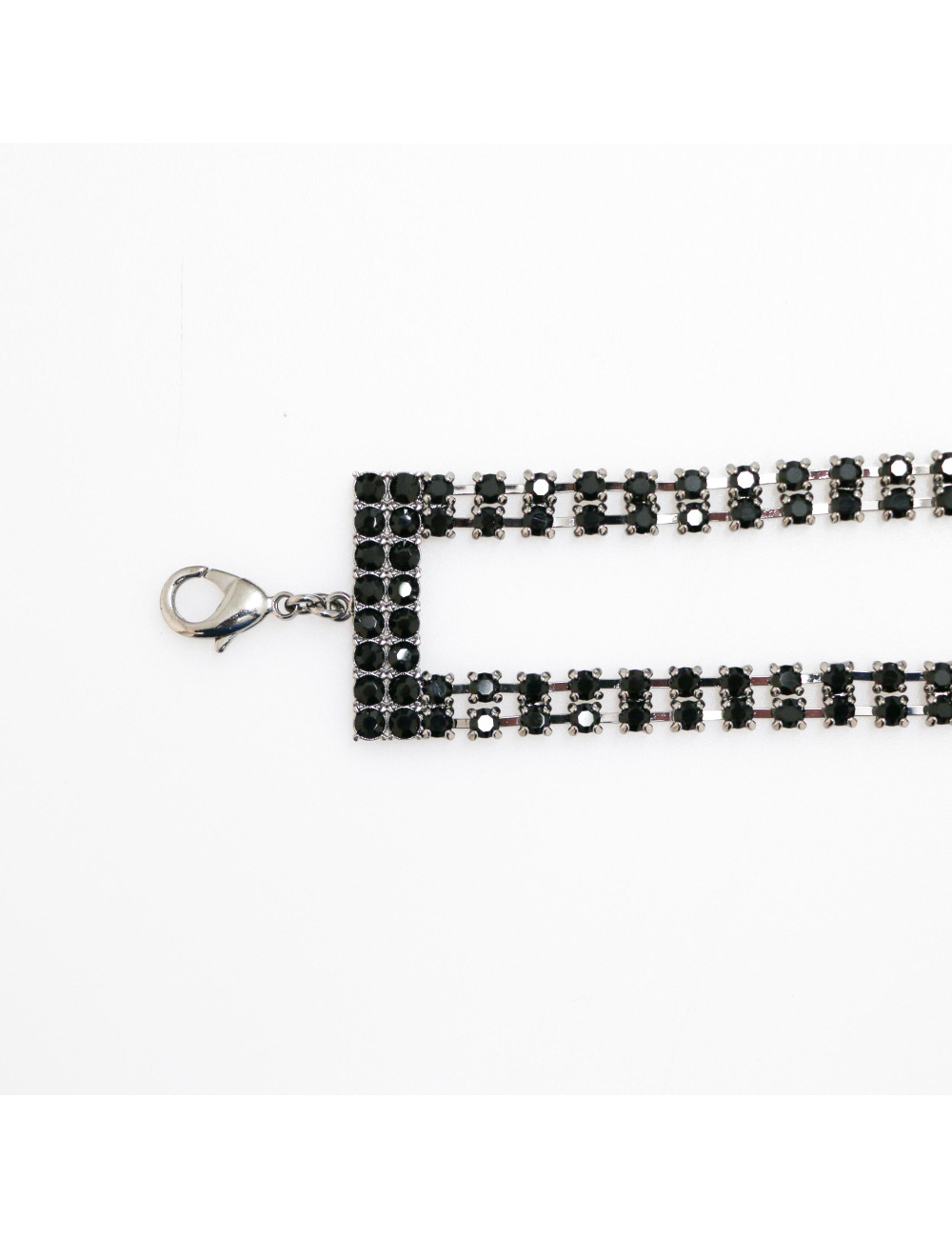 CHANEL black rhinestones belt  spelling C H A N E L