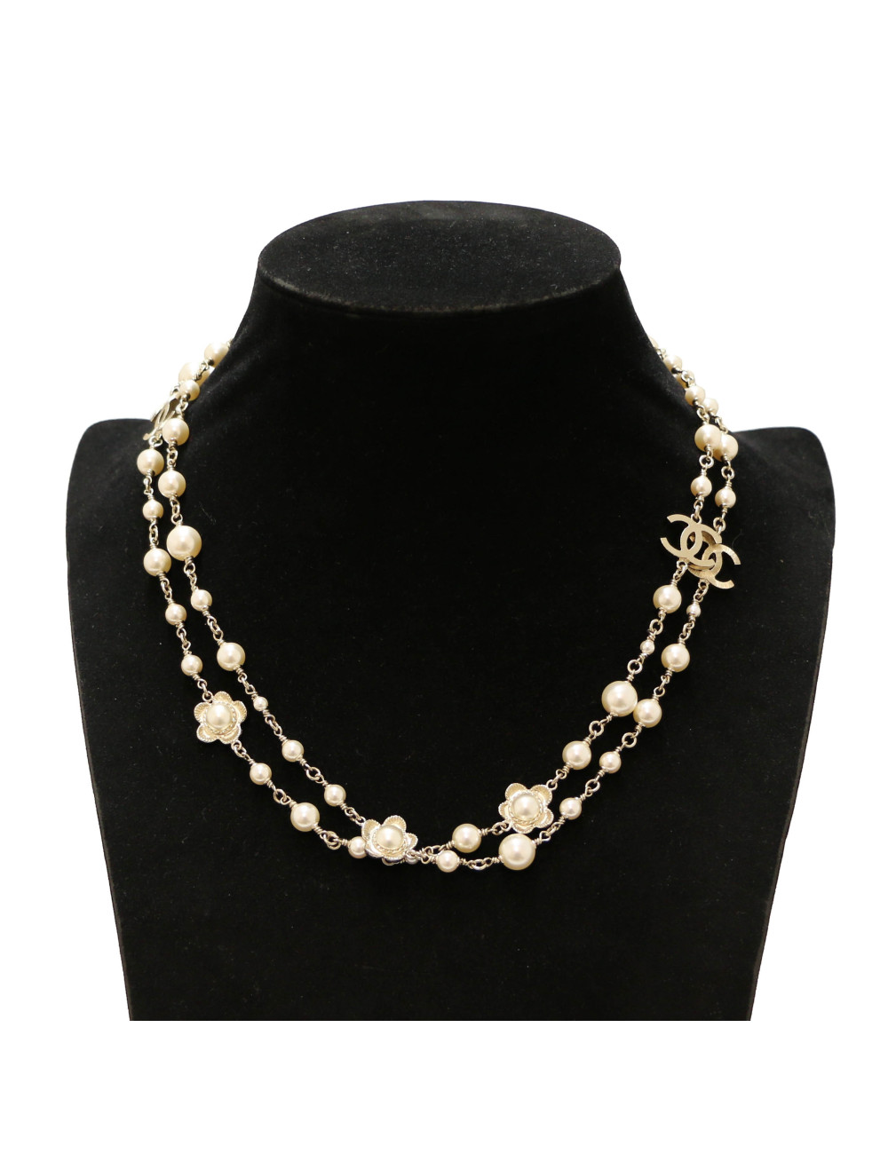 Sautoir CHANEL chaine doré perles 