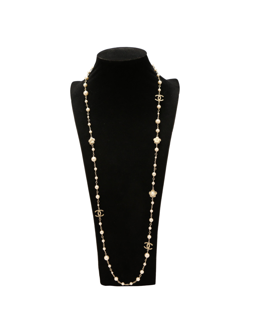 Sautoir CHANEL chaine doré perles 