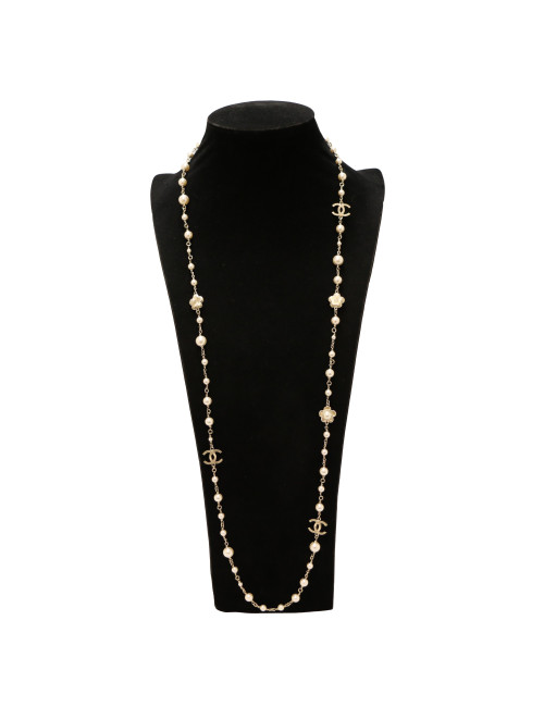 Sautoir CHANEL perles et chaine dorée