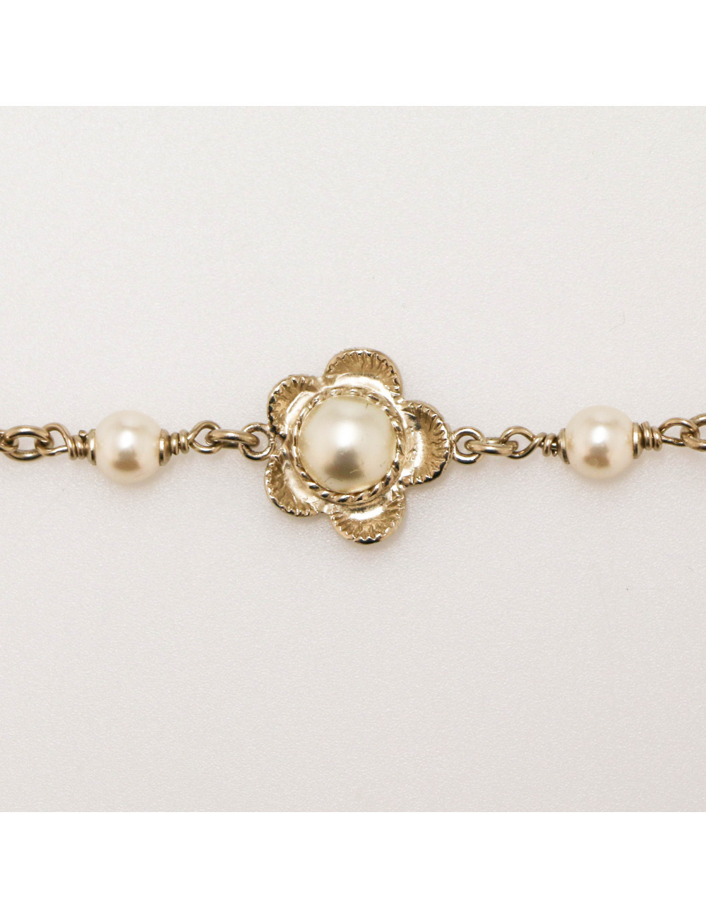 Sautoir CHANEL chaine doré perles 