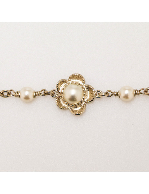 Sautoir CHANEL chaine doré perles 