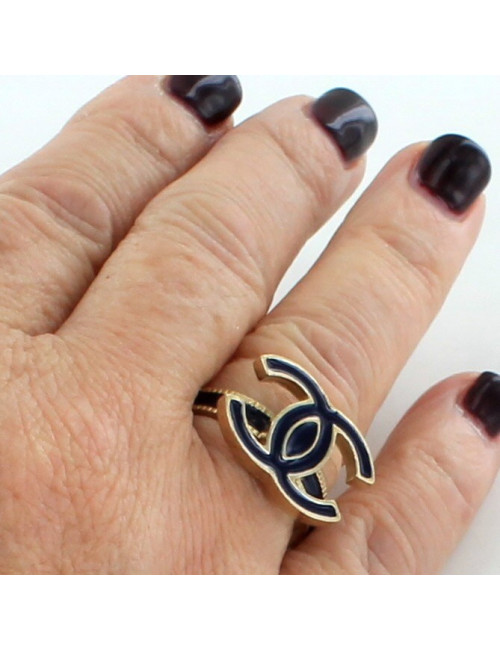 bague CHANEL double C bleu nuit émaillée