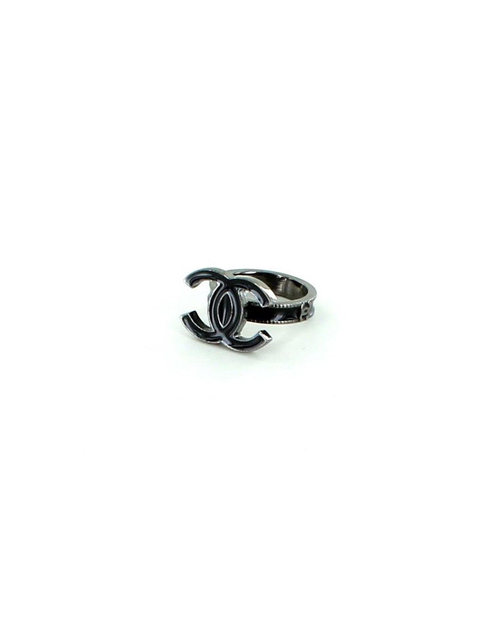 bague CHANEL double C noir émaillé