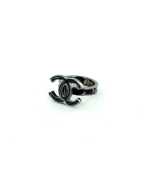 bague CHANEL double C noir émaillée