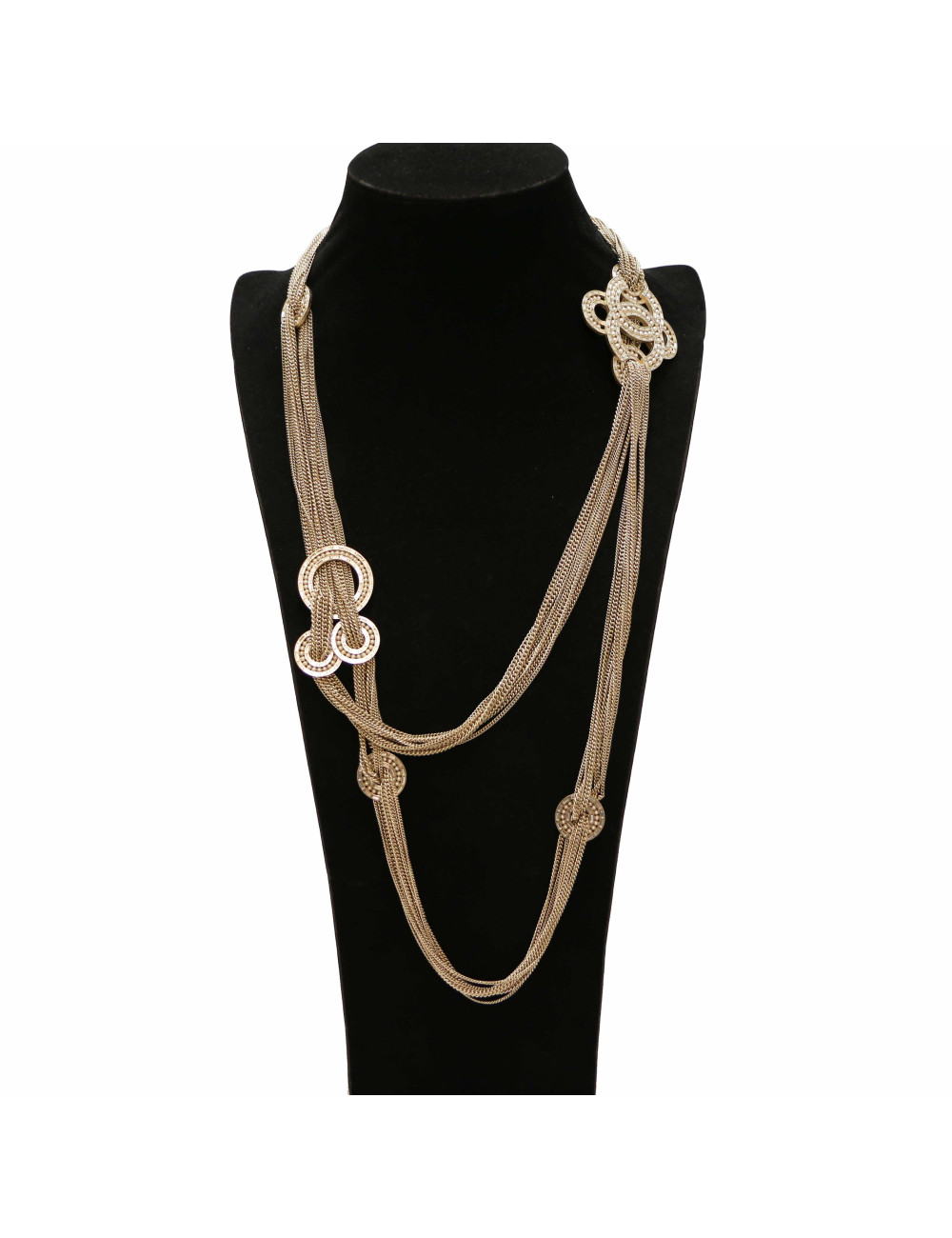 Sautoir CHANEL or pâle strass perles