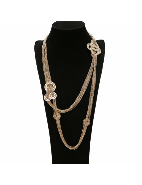 Sautoir CHANEL or pâle strass perles