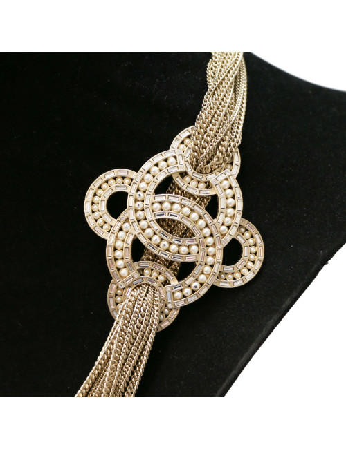 CHANEL multichain pearls and rhinestones long necklace