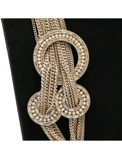 CHANEL multichain pearls and rhinestones long necklace
