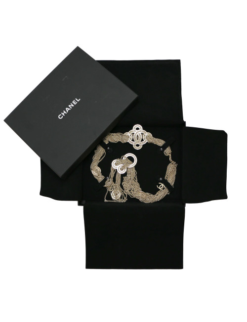 CHANEL multichain pearls and rhinestones long necklace