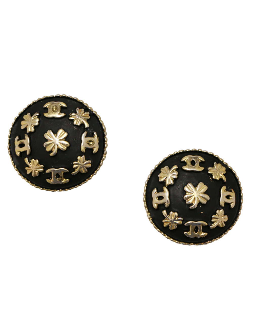 Clips vintage CHANEL noirs ronds