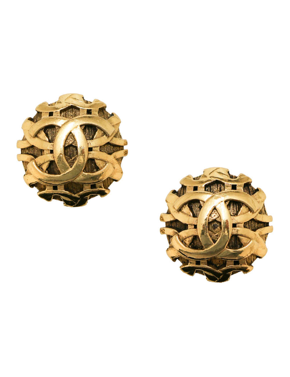 Paire de clips vintage CHANEL dorés