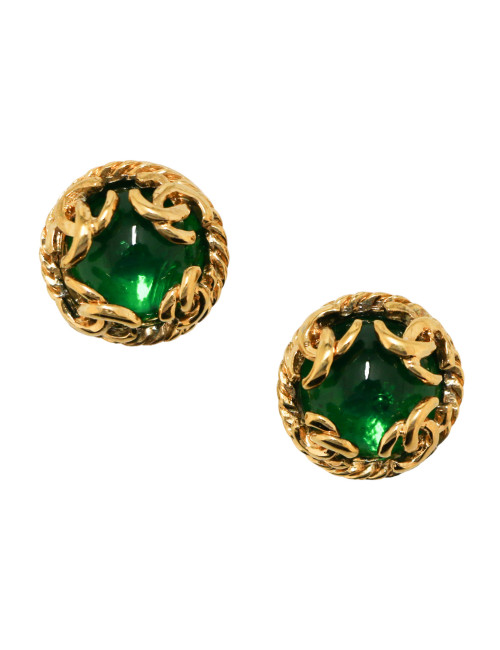 Clips pâte de vert emeraude CHANEL vintage