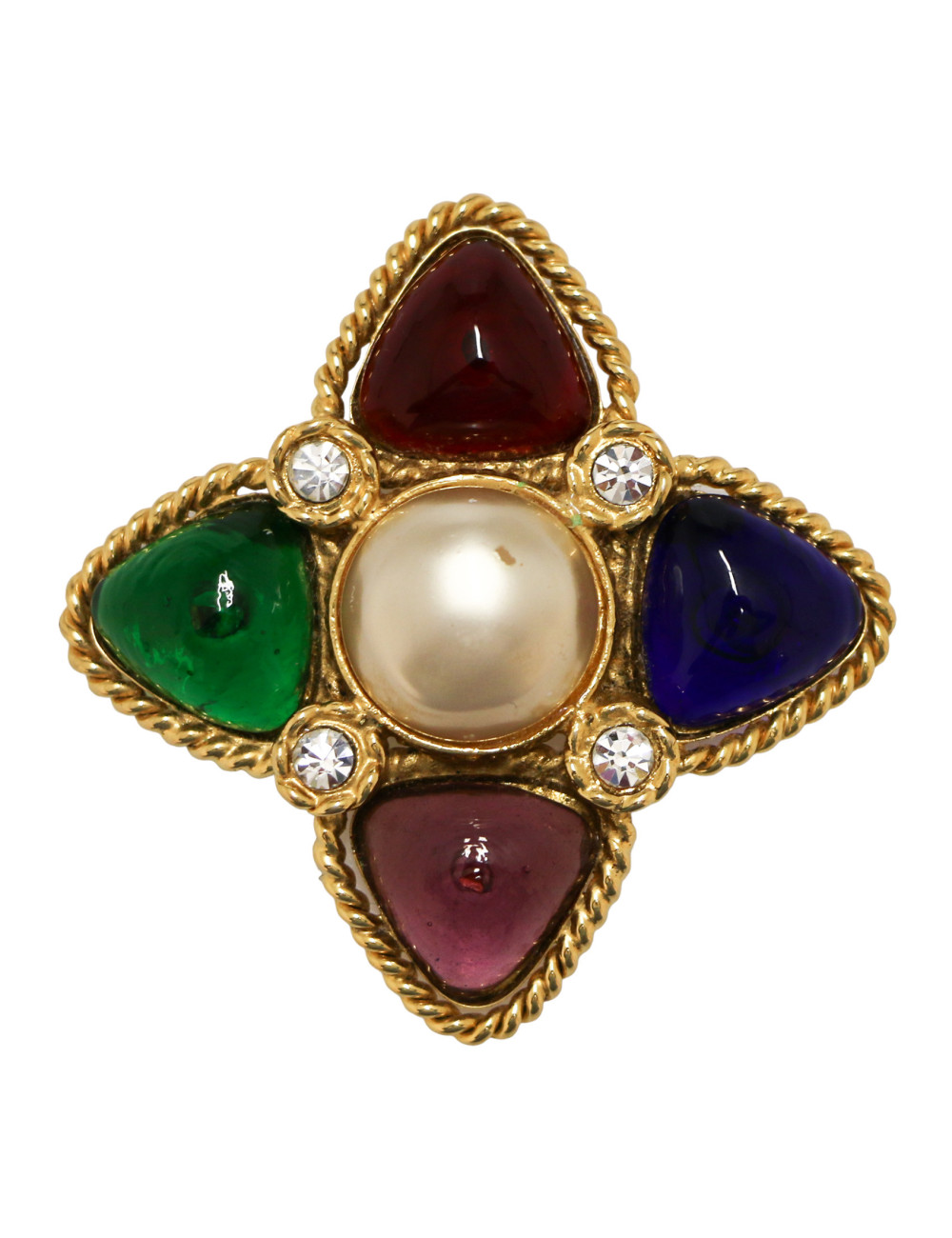 Grande broche vintage CHANEL pâte de verre