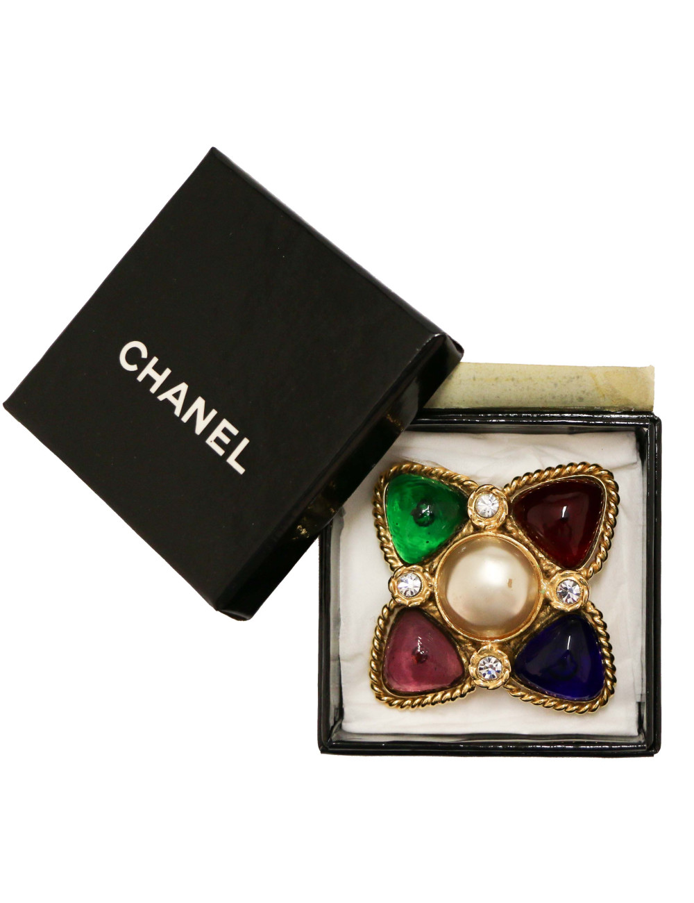 Grande broche vintage CHANEL pâte de verre