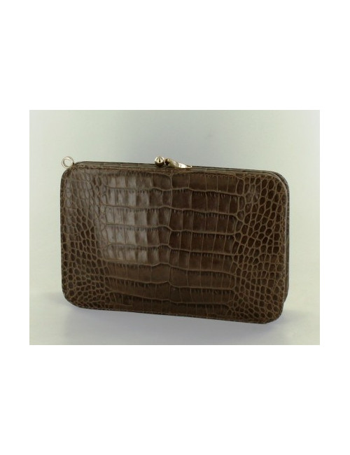 pochette VALENTINO croco marron glacé