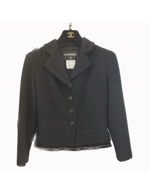 Veste courte T36 CHANEL en tweed noir 