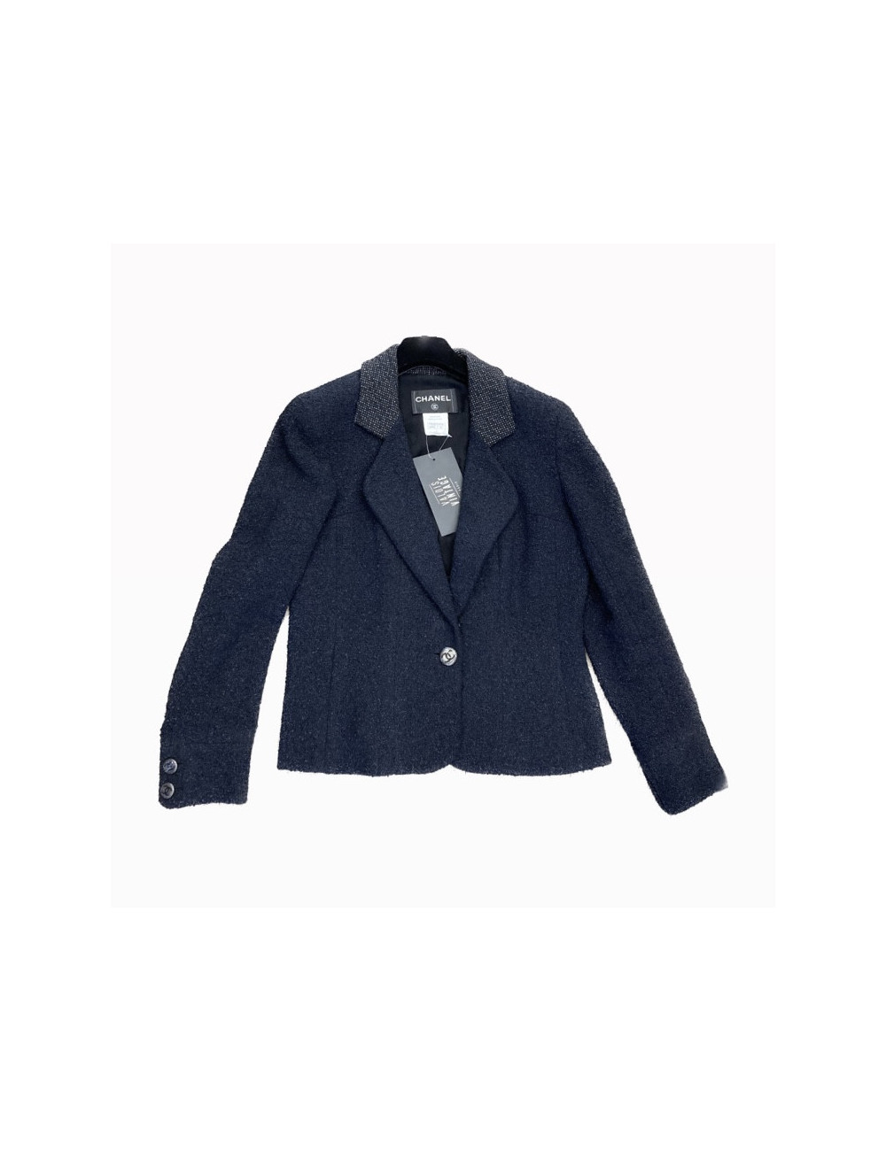 Veste Chanel T42 bleue col noir et blanc