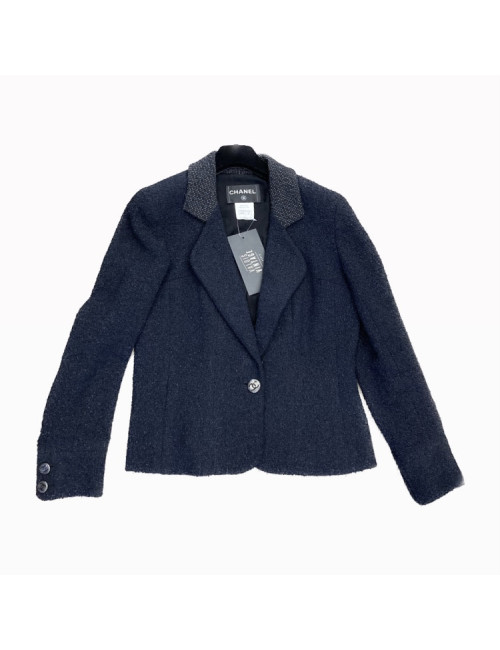 Veste Chanel T42 bleue col noir et blanc