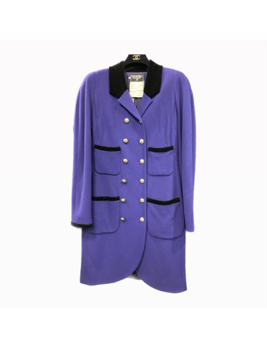 Veste longue CHANEL violet gansée noire