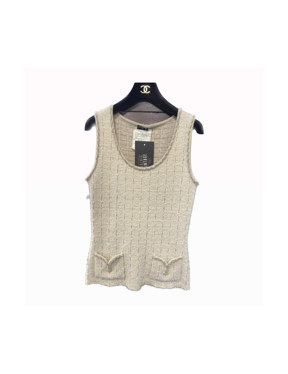 Top sans manche CHANEL tweed beige