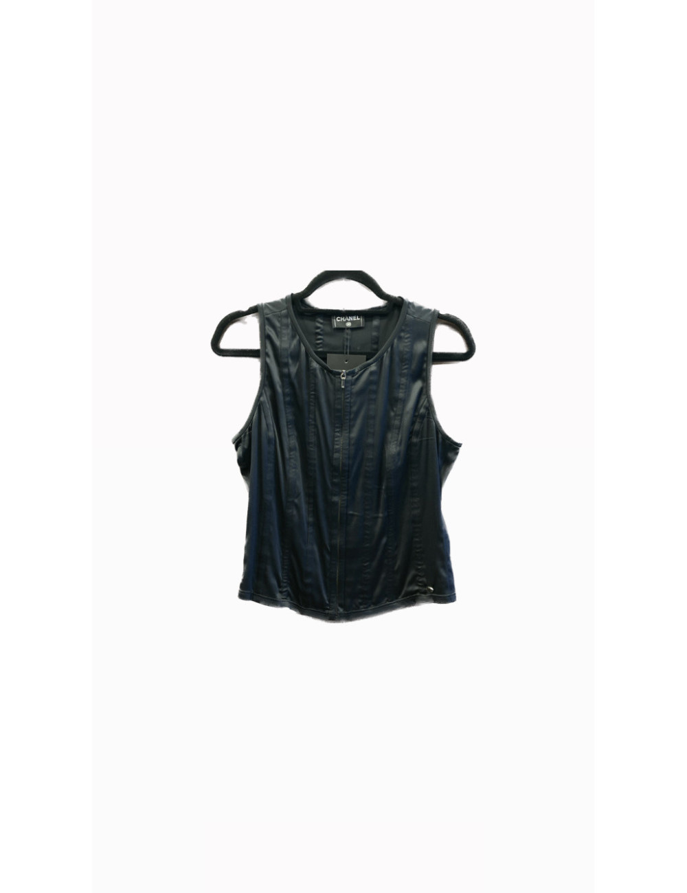 Gilet zip CHANEL sans manches  96 % soie et stretch noir