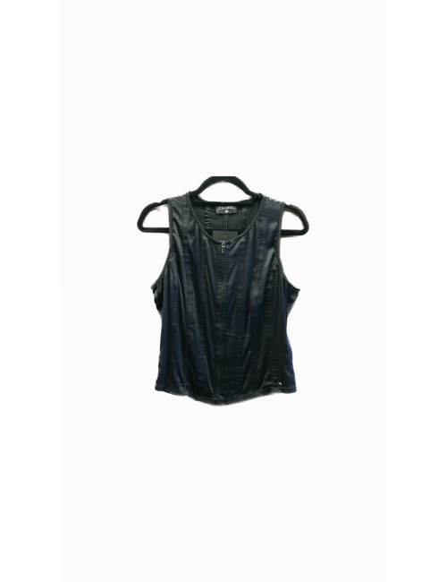 Gilet zip CHANEL sans manches  96 % soie et stretch noir