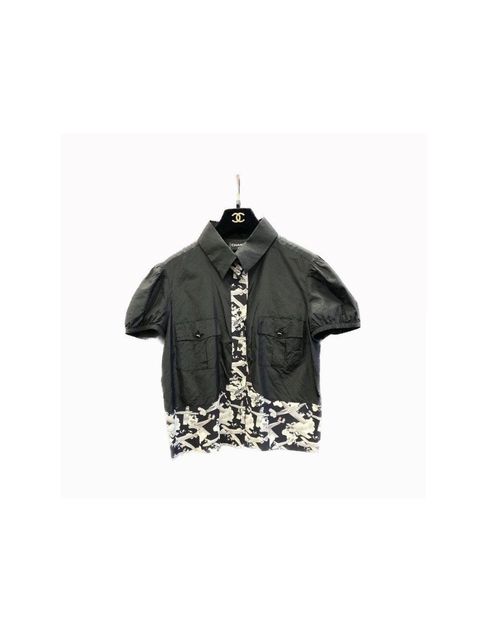 Blouse T CHANEL en soie noire