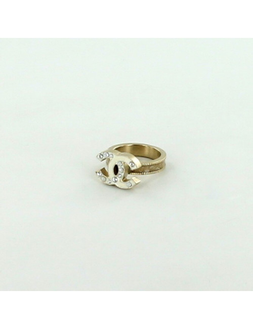 bague CHANEL émaillé beige perles et strass