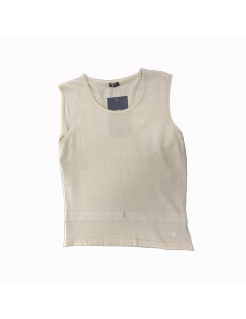 Top sans manche jaune CHANEL cachemire