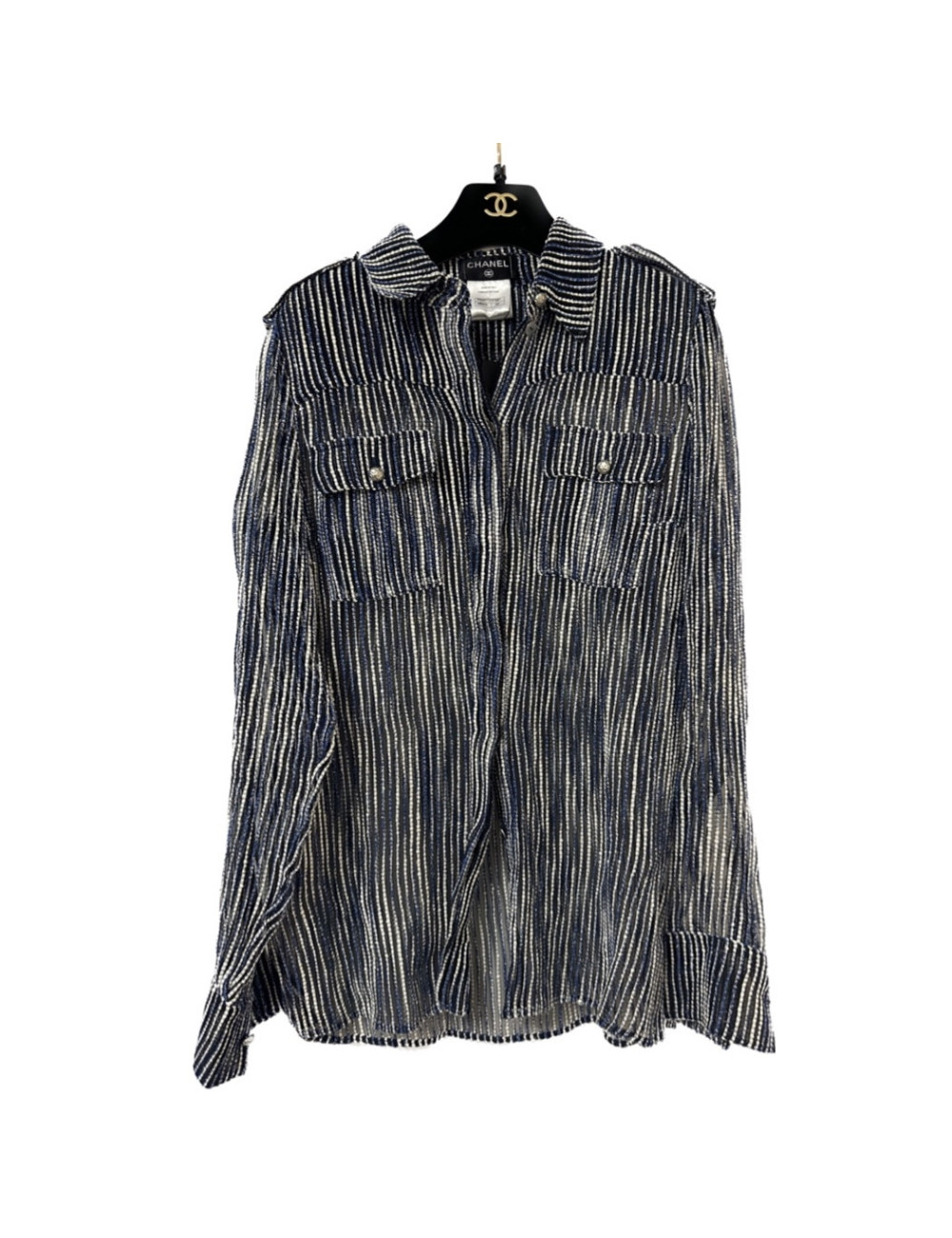 Blouse T 40 CHANEL bleu blanc fils d'argent