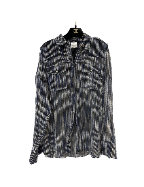 Blouse T 40 CHANEL bleu blanc fils d'argent