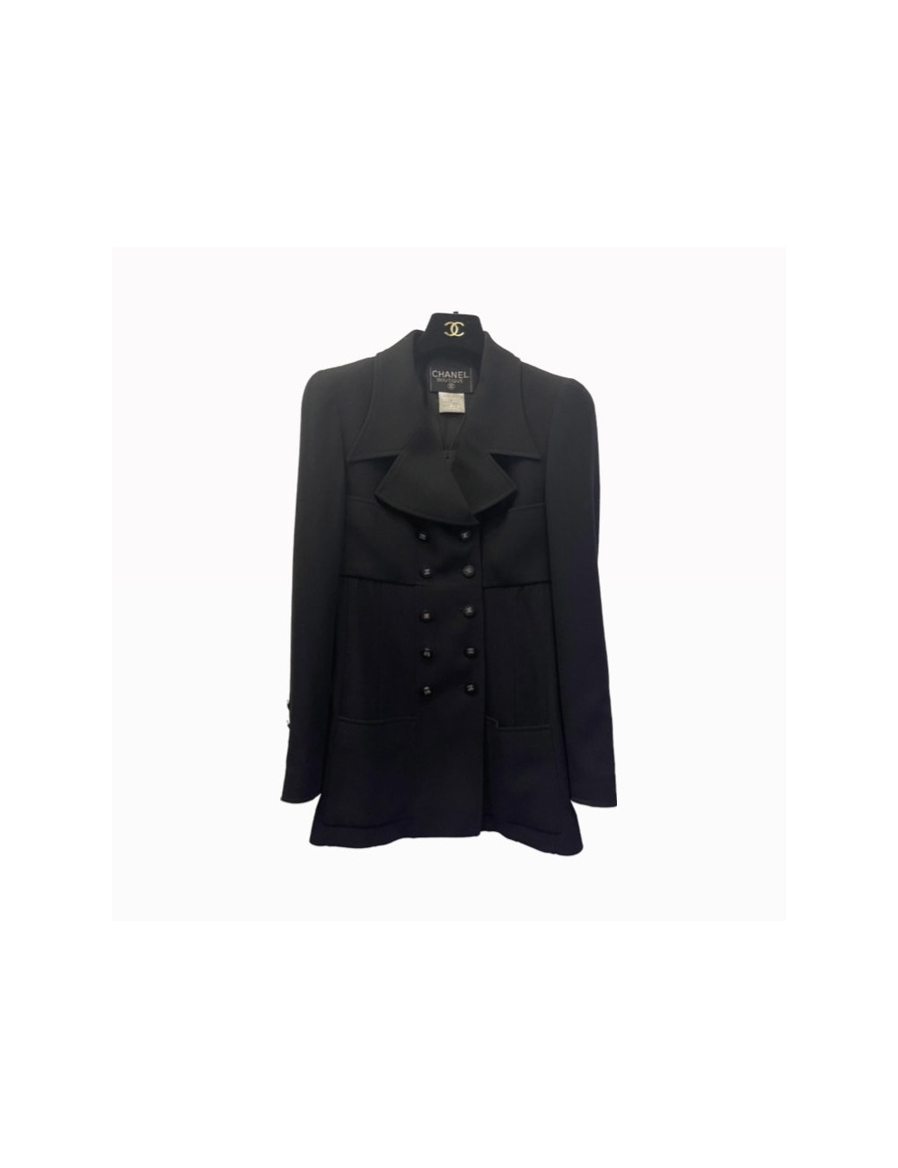 Veste longue croisée T 38 CHANEL laine noire