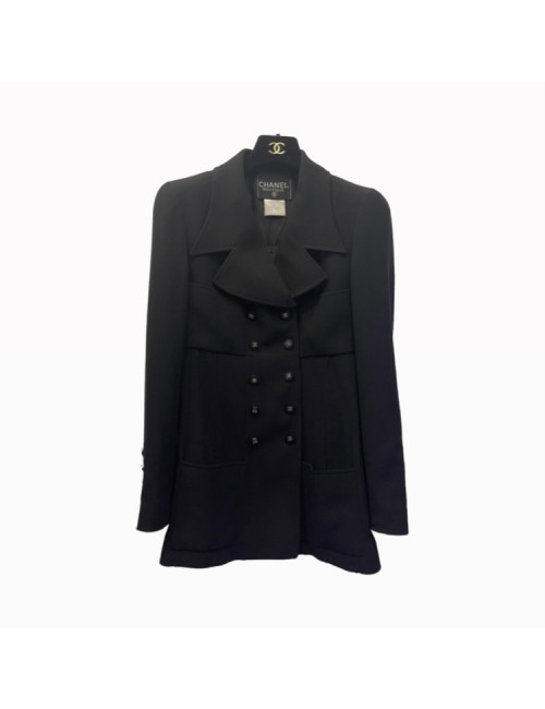 Veste longue croisée T 38 CHANEL laine noire