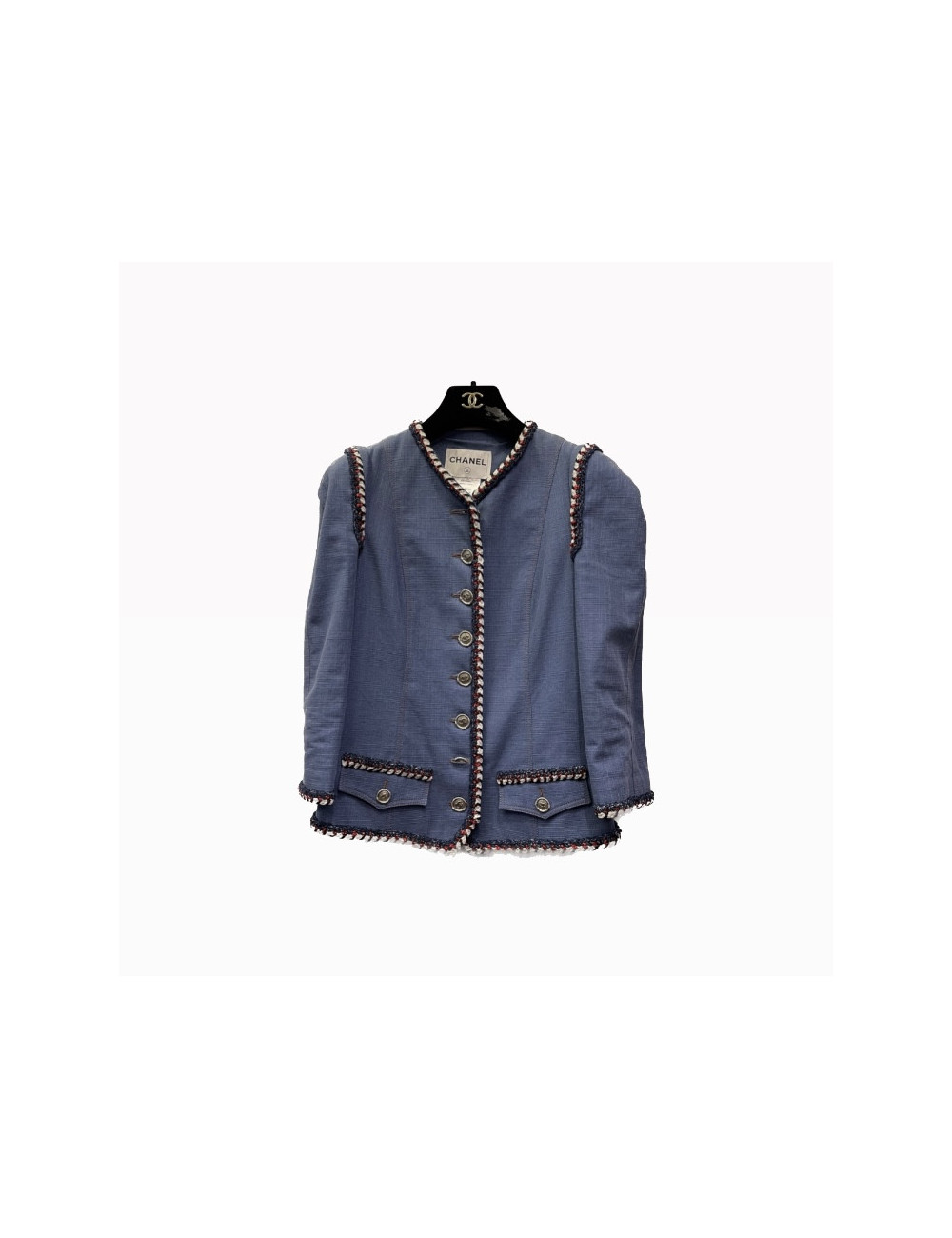Veste CHANEL toile bleue et ganses