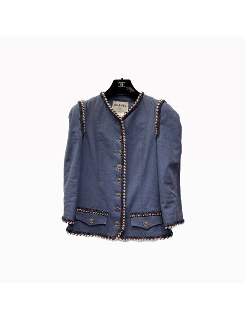 Veste CHANEL toile bleue et ganses