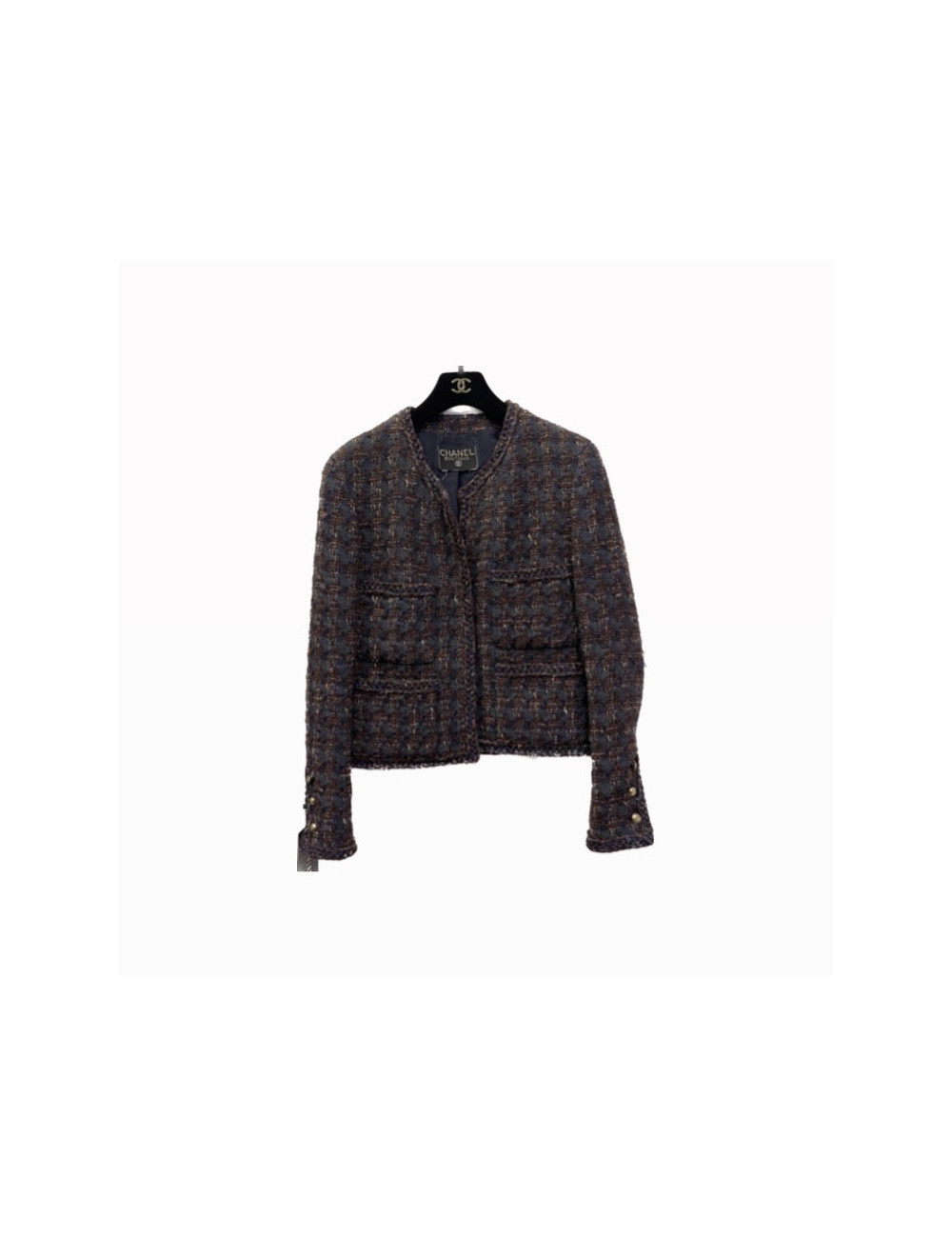 Veste CHANEL tweed bleu et marron