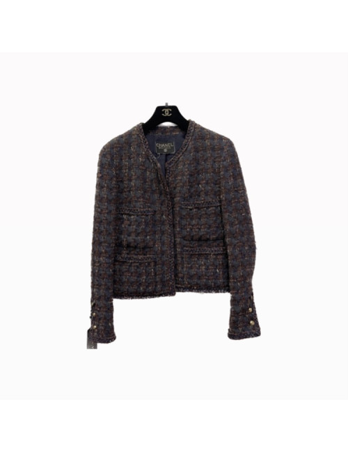 Veste CHANEL tweed bleu et marron