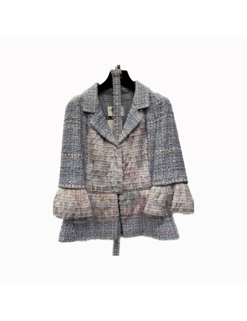 Veste T 40 CHANEL tweed bleu ciel