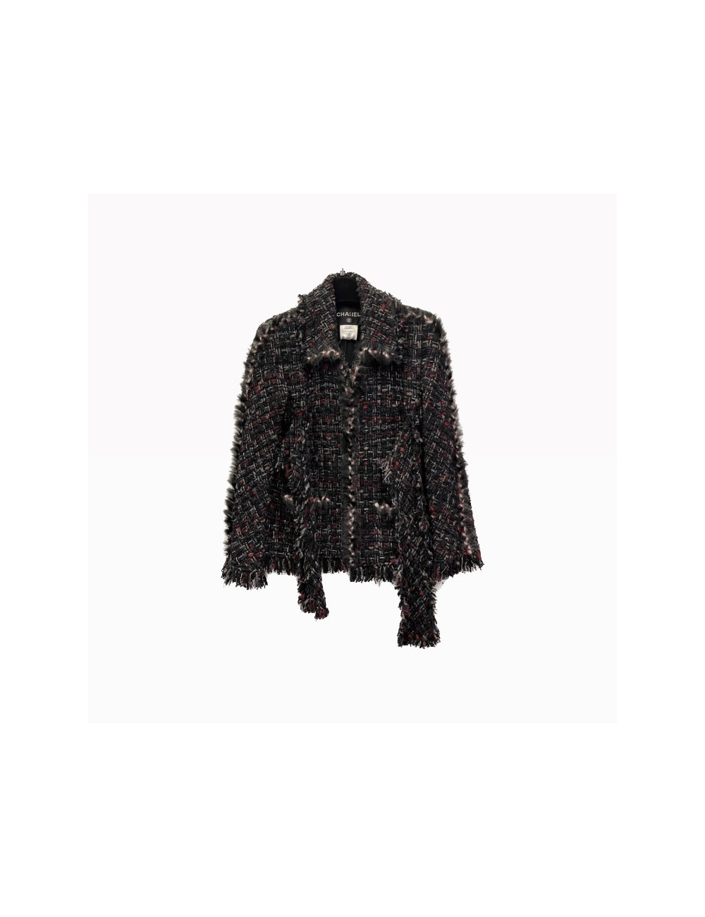 Veste CHANEL T40 tweed noir et rouge