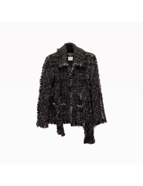 Veste CHANEL T40 tweed noir et rouge