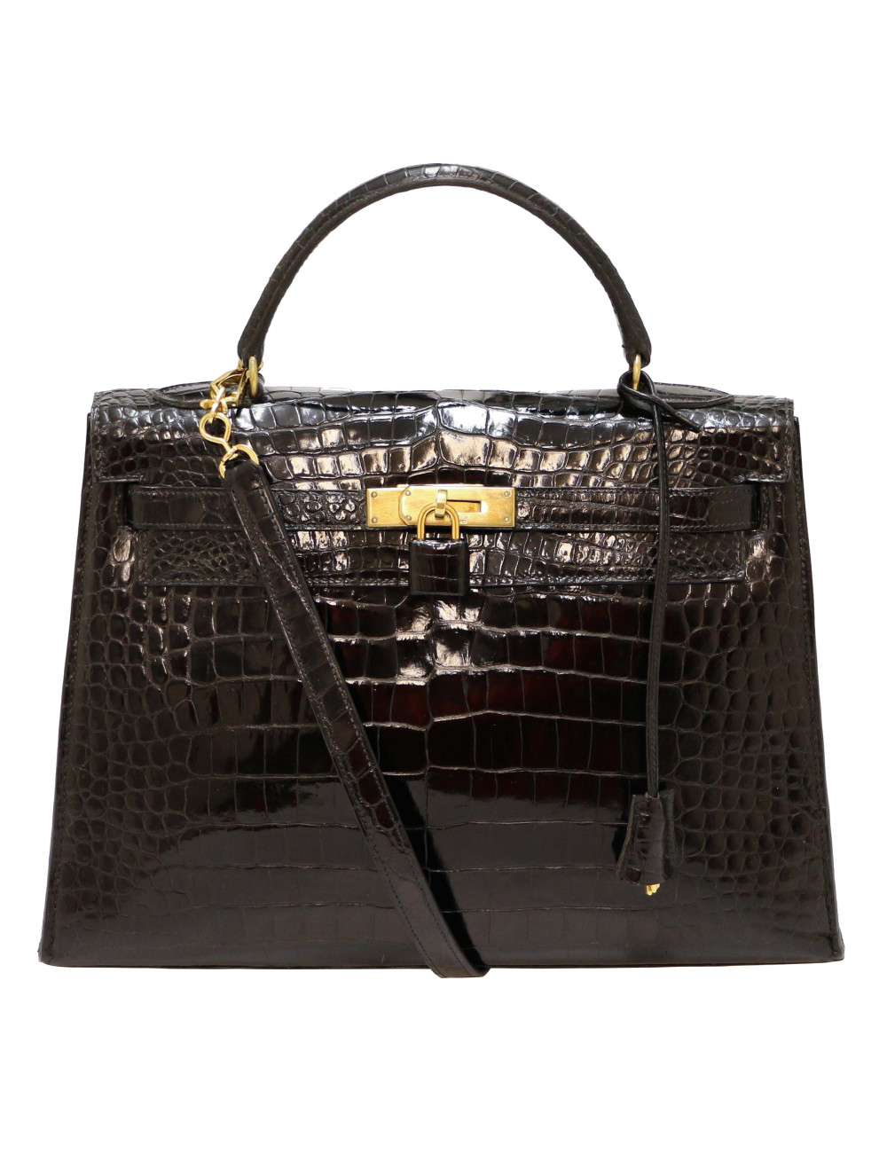 Kelly 35 HERMES porosus noir Vintage
