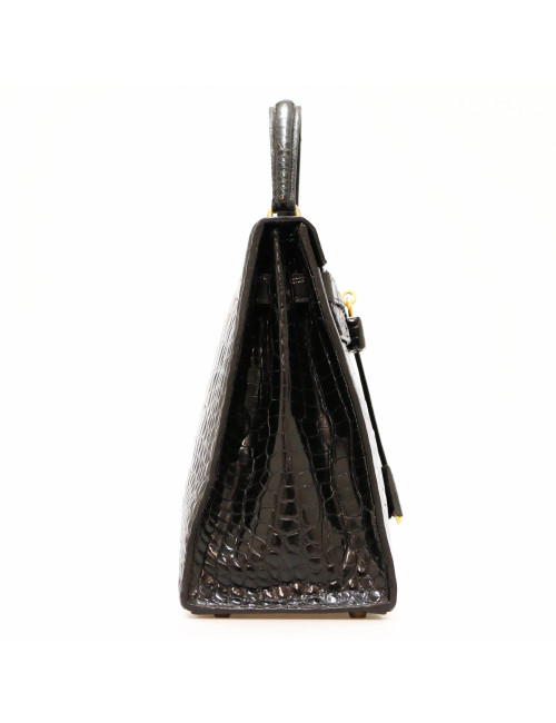 Kelly 35 HERMES porosus noir Vintage