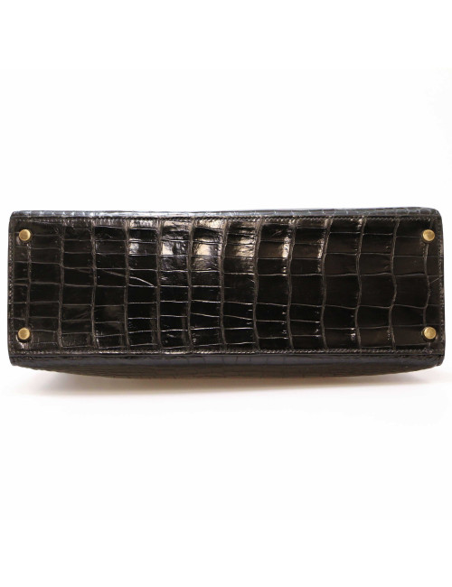 Kelly 35 HERMES porosus noir Vintage