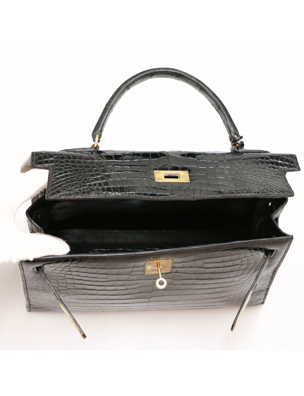 Kelly 35 HERMES porosus noir Vintage