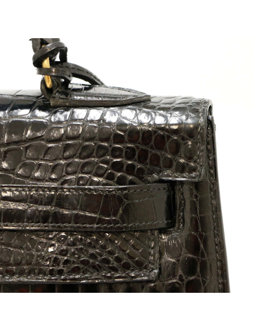 Kelly 35 HERMES porosus noir Vintage
