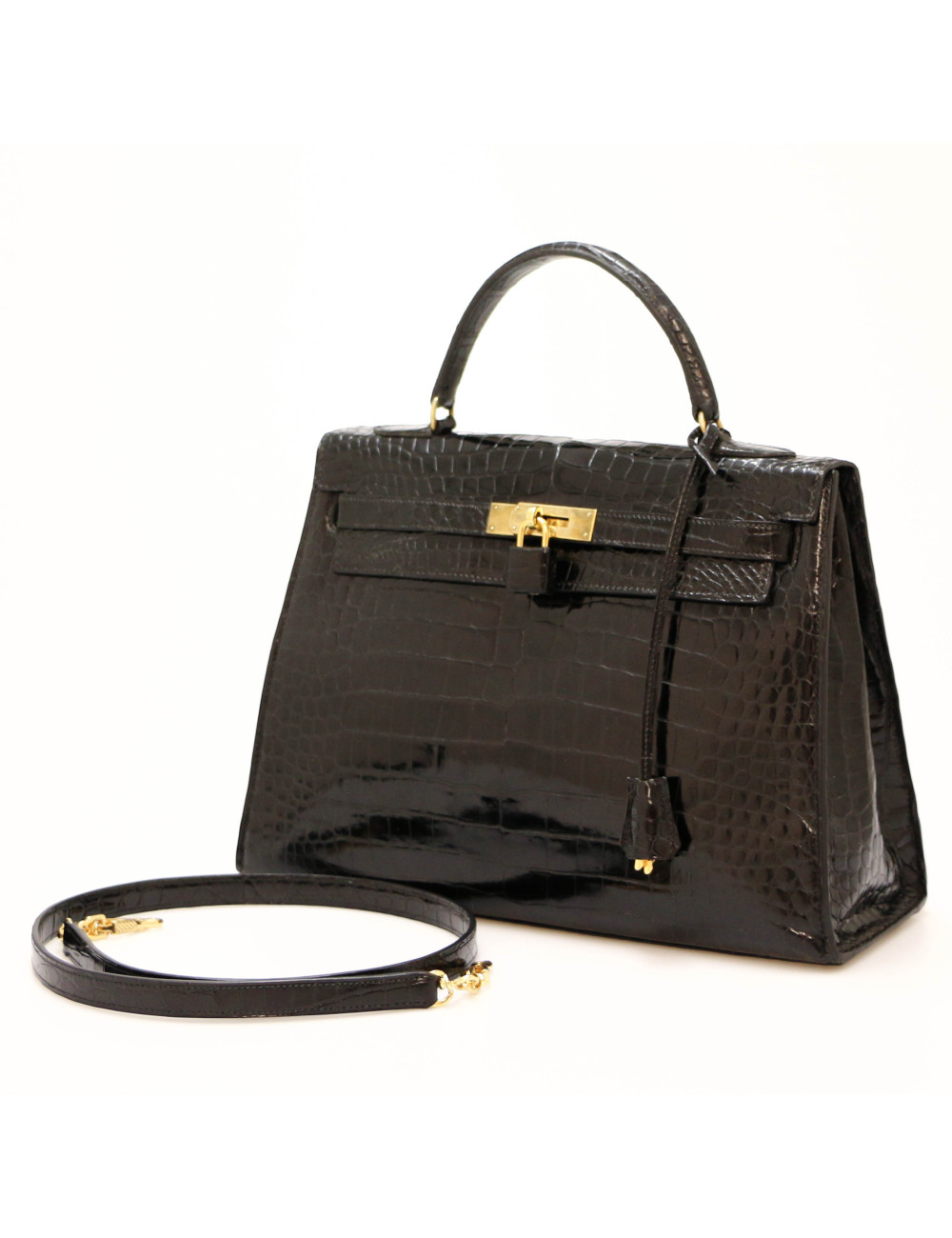 Kelly 35 HERMES porosus noir Vintage